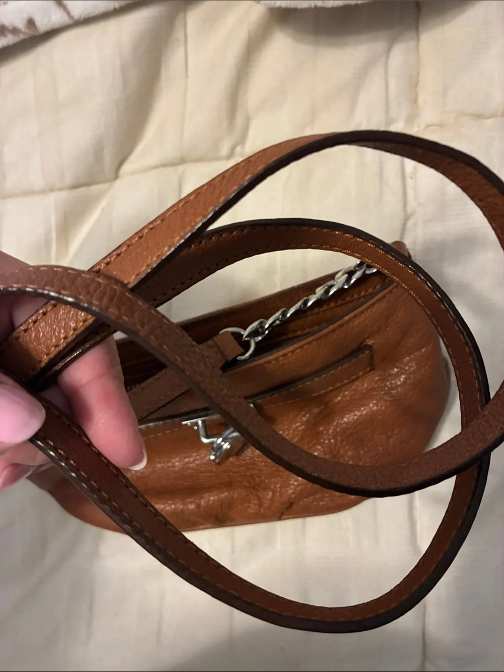 Michael Kors Tan Leather Mini Shoulder Bag with Silver Hardware